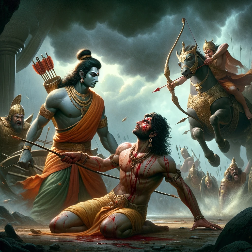 Ravana Confronts Rama on the Battlefield and Flees